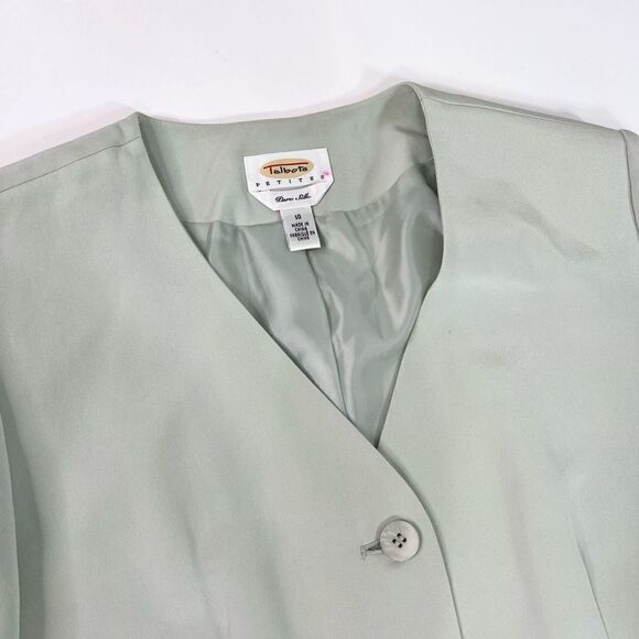 Talbots Skirt Suit Womens 8 Jacket Blazer Blue Pure Silk Career - Picture 2 of 16